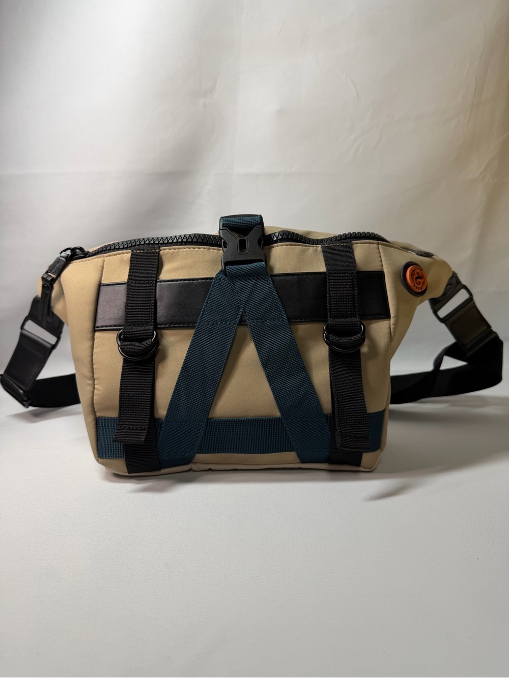 Joan & David Sport Nylon Passport Sling Crossbody Bag Tan Multi